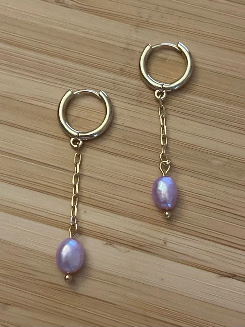 18K Gold-Plated Pink Freshwater Pearl Hoop Dangle Earrings ✨